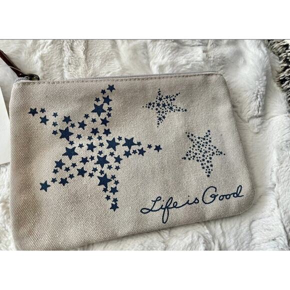 New Life Is Good Navy Blue STARS POUCH Cosmetic Travel Catch All Bag Zipper LG - Picture 3 of 8